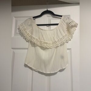 BCX Cream Lace Ruffle Women's Blouse